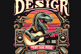 design vintage music production t shirt dinosaur esport logo