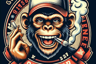 design high quality monkey smoking mascot logo with t shirt design