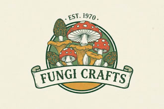 do vintage mushroom illustration logo for your business