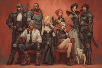 fantasy dnd party and sci fi design character  concept art
