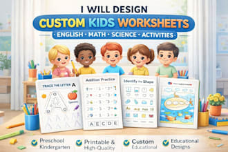 design english math, science worksheet, kids activity tracing workbook for kids