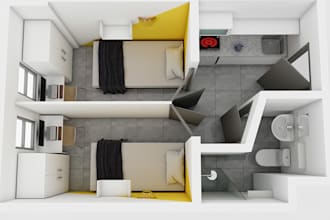 draw professional airbnb, real estate listings floor plans in colour
