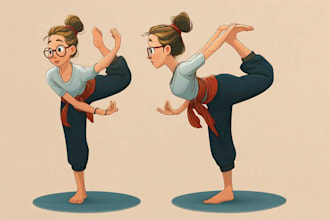 draw flat yoga pose, workout, fitness illustration of people