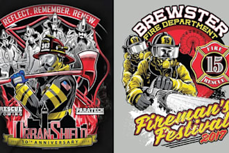 design high quality fire fighter mascot logo with t shirt design