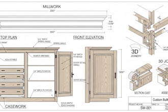draft professional woodworking, millwork, casework, and joinery shop drawing