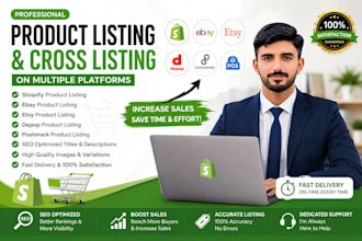 list and cross list products on shopify, ebay, etsy, depop and poshmark