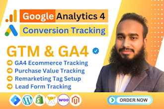 setup google analytics 4, ga4 ecommerce tracking, ads conversion tracking by GTM