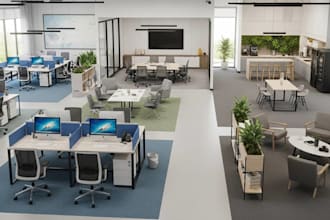 do 3d office design, commercial interior, workspace design and space planning