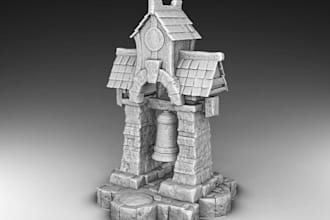 design 3d terrain bell tower, shrine, medieval, diorama render, for 3d printing