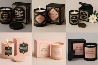 design candle label, box packaging, logo and full brand identity