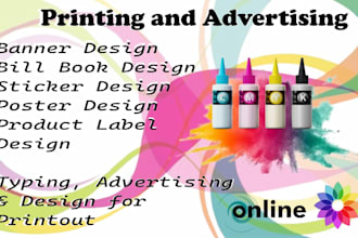 design printable flex banner, poster, bill book, sticker, label for advertising