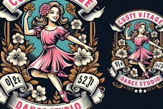 design a vintage dance studio logo with t shirt design