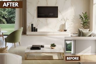 do interior design, virtual staging room renovation 2d, 3d exterior rendering