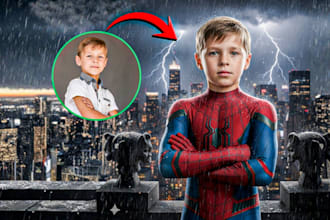 turn your child photo into a superhero like spider man, iron man, birthday gift