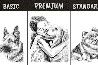 draw a vintage vector pet portrait in hand drawn ink style