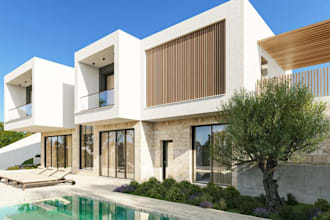 revise 3d modern cluster twin house, detached villa,ground balcony,garden render