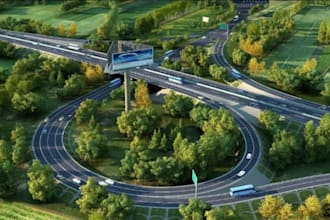 construct 3d flyover bridge,highway design,cgi infrastructure, road intersection