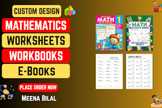 create custom math worksheets, activity books, PDF workbooks, ebooks designs