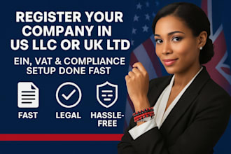 register your company in US llc or UK ltd with ein, vat, and compliance setup