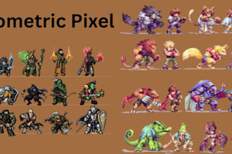 do isometric pixel art assets,game character,sprite sheet and background