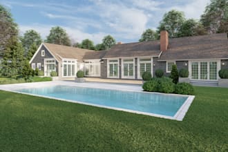 design modern house exterior with realistic 3d render