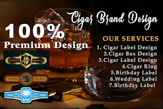 design vintage cigar ring, cigar box, cigar band, cigar label, and cigar logo