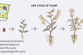 create hand drawn and digital biology, botany and scientific diagrams