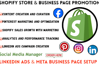 linkedin ads meta business page setup social media manager boost shopify sales