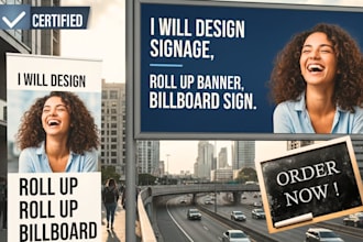 design signage, rollup bannner, poster, billboard retractable banner, yard sign