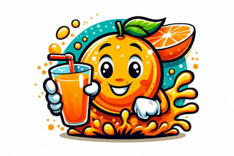 create orange juice mascot logo design for business and sports