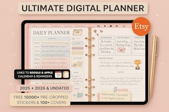 etsy digital planner, hyperlinked planner, etsy digital product, digital journal