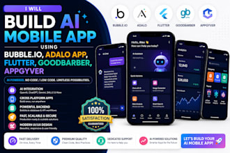 build ai mobile app using bubble io, adalo app, flutter, goodbarber, appgyver