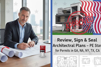 review, sign and seal architectural plans, pe stamp, permits in ga, ny, tx, ca