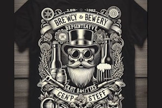 make skull beer logo and vintage brewery t shirt design