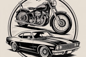 design vintage handdrawn motorcycle and car for tshirt