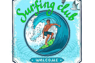 design hand drawn surfing beach logo