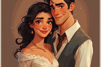 design couple portrait wedding portrait illustration