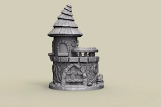sculpt 3dfantasy house wargaming terrain, tabletop 3dmodel collectible, 3dprint