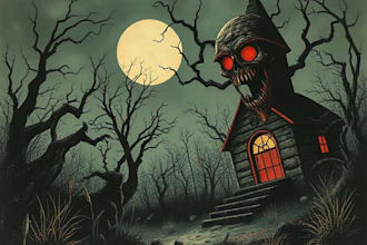 make an dark,horror, creepy illustration with vintage comic art style