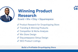 product research for dropshipping store and design ecwid, wix, etsy, squarespace