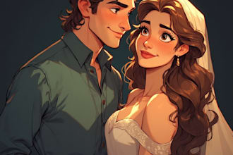 paint a romantic couple portrait in watercolor style