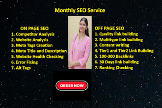 do complete monthly SEO service for high ranking in search