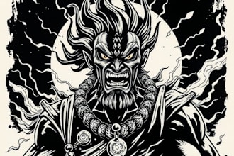 draw detailed linocut illustration for t shirt and print