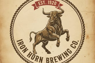 design a strong vintage bull logo with a bold classic look