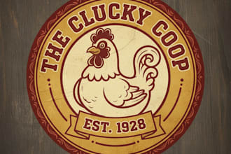 design a classic vintage chicken logo with authentic retro style