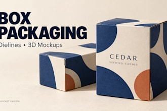 design custom box packaging with dielines and 3d mockups