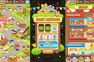 do 2d cartoon game ui design, game graphics, game asset, hud for pc and mobile