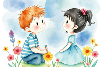 create watercolor children illustration