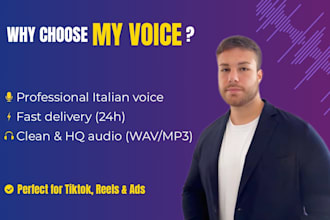 natural italian male voiceover for tiktok, reels and ads