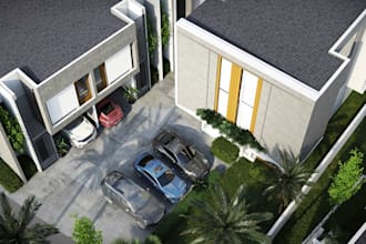 redesign 3d complex luxury villa,flat roof,exterior block terrace,cgi rendering